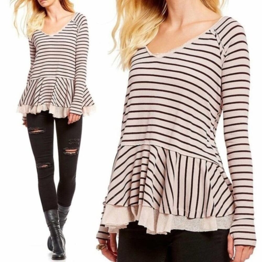 FREE PEOPLE We The Free Tangerine Striped Tee S